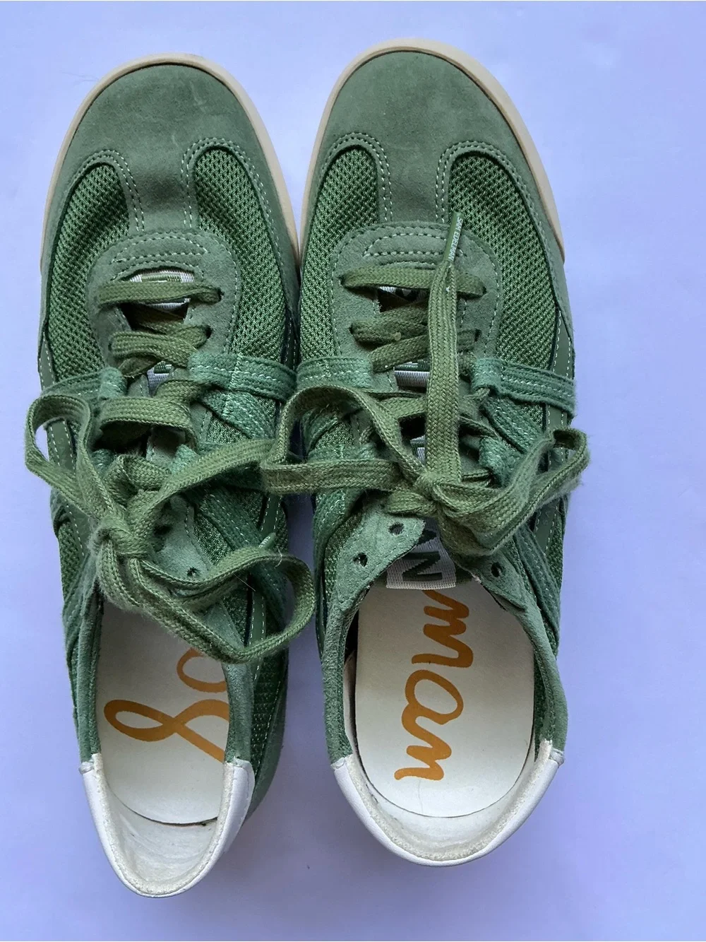 Sam Edelman Olive Green Suede & Mesh Athletic Sneakers